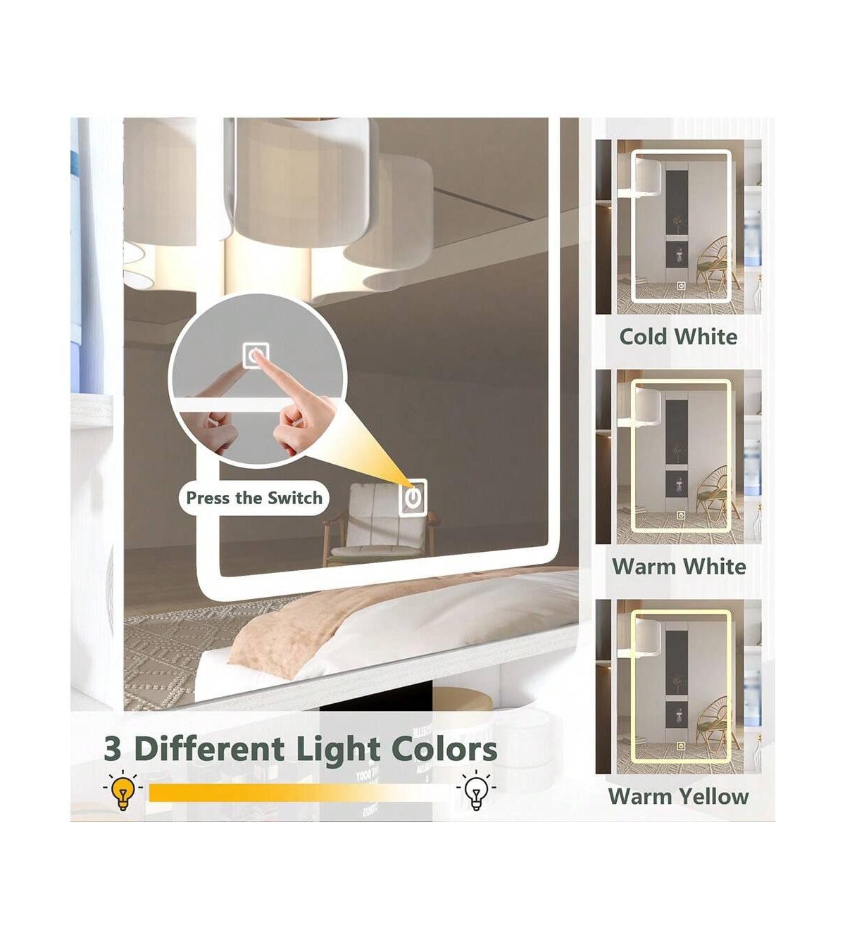 gaomon Makeup Vanity With Lights In 3 Colors And Openable Mirror, Vanity Desk With 4 Drawers, 1 Cabinets And Shelves, Vanity Table Rattan Vanity Dress