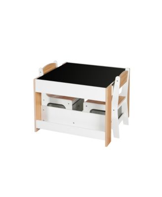 Kids Art Play Activity Table with Storage Shelf and Chair Set with Storage Baskets, White & Gray