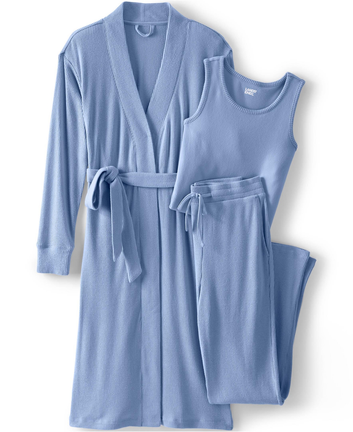Lands' End Women's Cozy 3 Piece Pajama Set - Robe Top and Pants