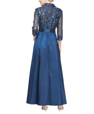 Women's Sequin-Embroidered 3/4-Sleeve Belted Dress
