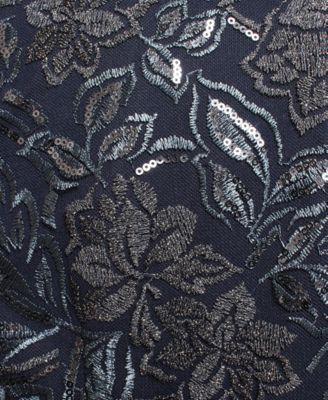 Women's Sequin-Embroidered 3/4-Sleeve Belted Dress