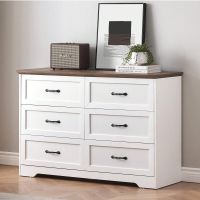 Dresser For Bedroom With 6 Drawers, Wood Drawer Dresser Chest Of Drawers For Closet, Living Room, Hallway, Nursery, Kids Bedroom(White and Brown)
