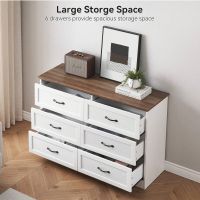Dresser For Bedroom With 6 Drawers, Wood Drawer Dresser Chest Of Drawers For Closet, Living Room, Hallway, Nursery, Kids Bedroom(White and Brown)