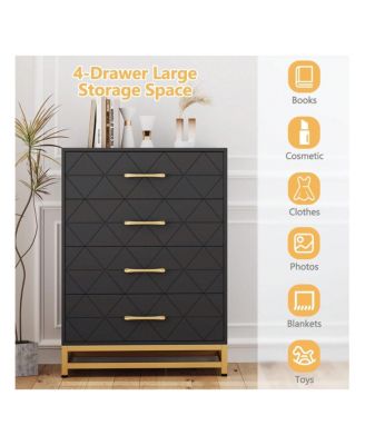 Dresser For Bedroom With 4 Drawers And Metal Handle,Chest Of Drawers, Sturdy Frame Modern Bedroom Furniture, Wood Dressers With Drawers