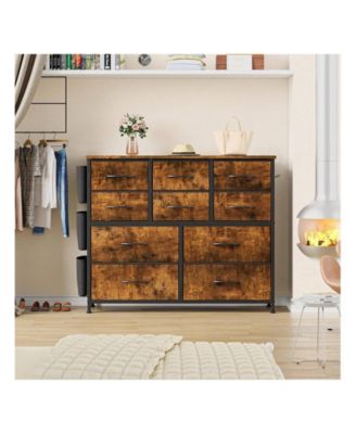 1 Pc Fabric & Metal Dresser 10 Drawers Side Pockets Hooks Wood Tabletop Closet Living Room Hallway Bedroom