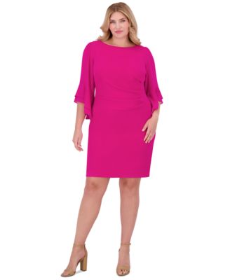 Jessica Howard - Plus Size Bell-Sleeve Side-Ruched Dress