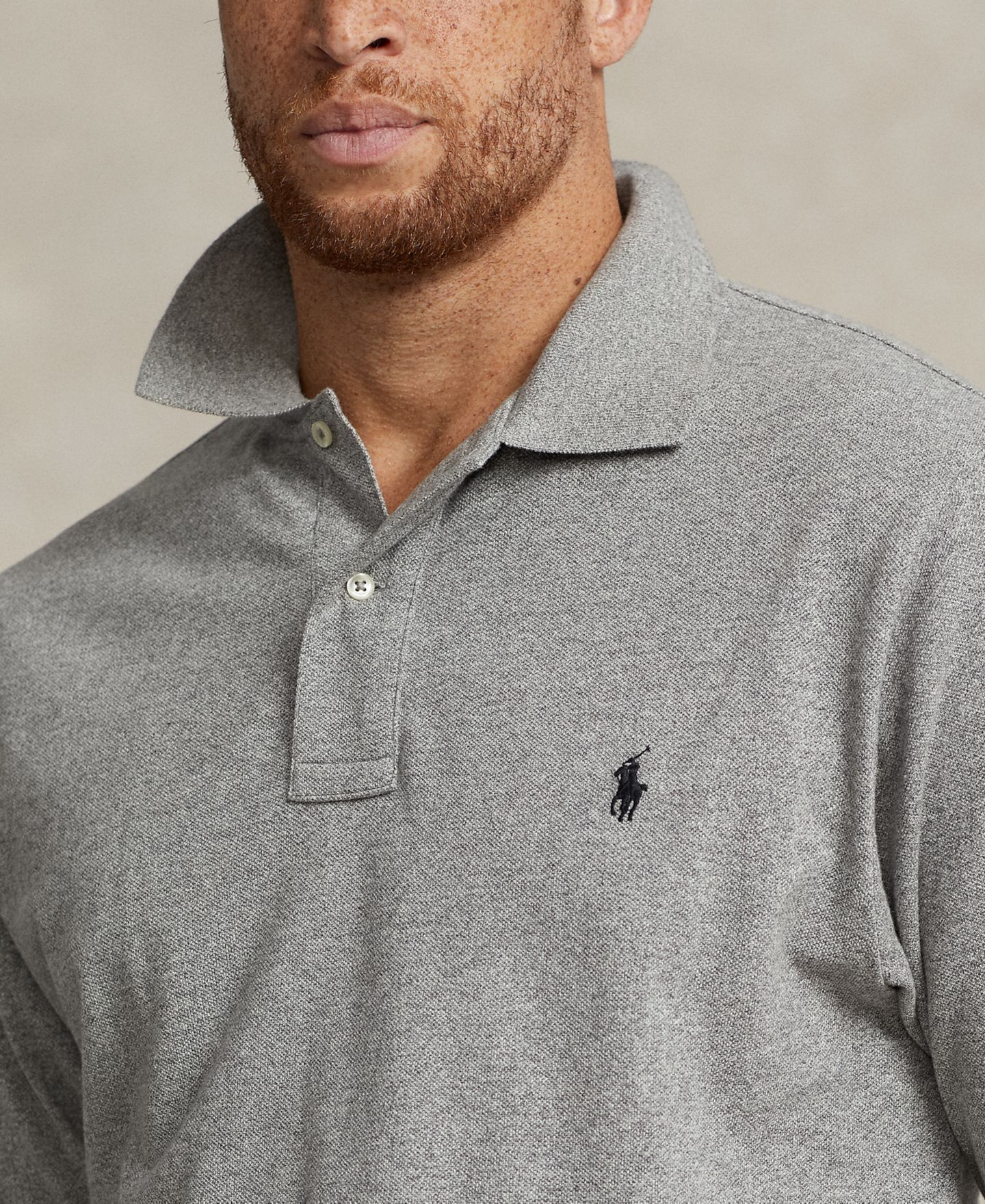 Мужское поло Polo Ralph Lauren Big & Tall Cotton Short-Sleeve Polo, цвет: Меланжевый, вариант 1 — фото 3