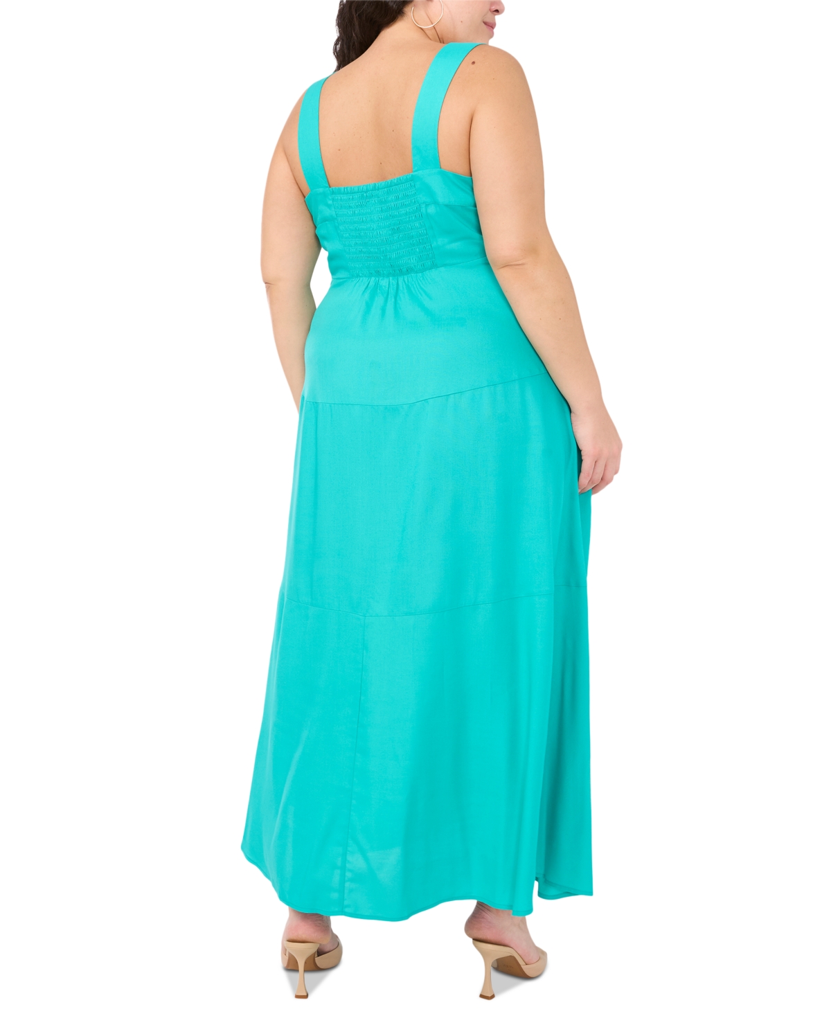 Vince Camuto Plus Size Square-neck Smocked-back Sleeveless Maxi Dress In Blue