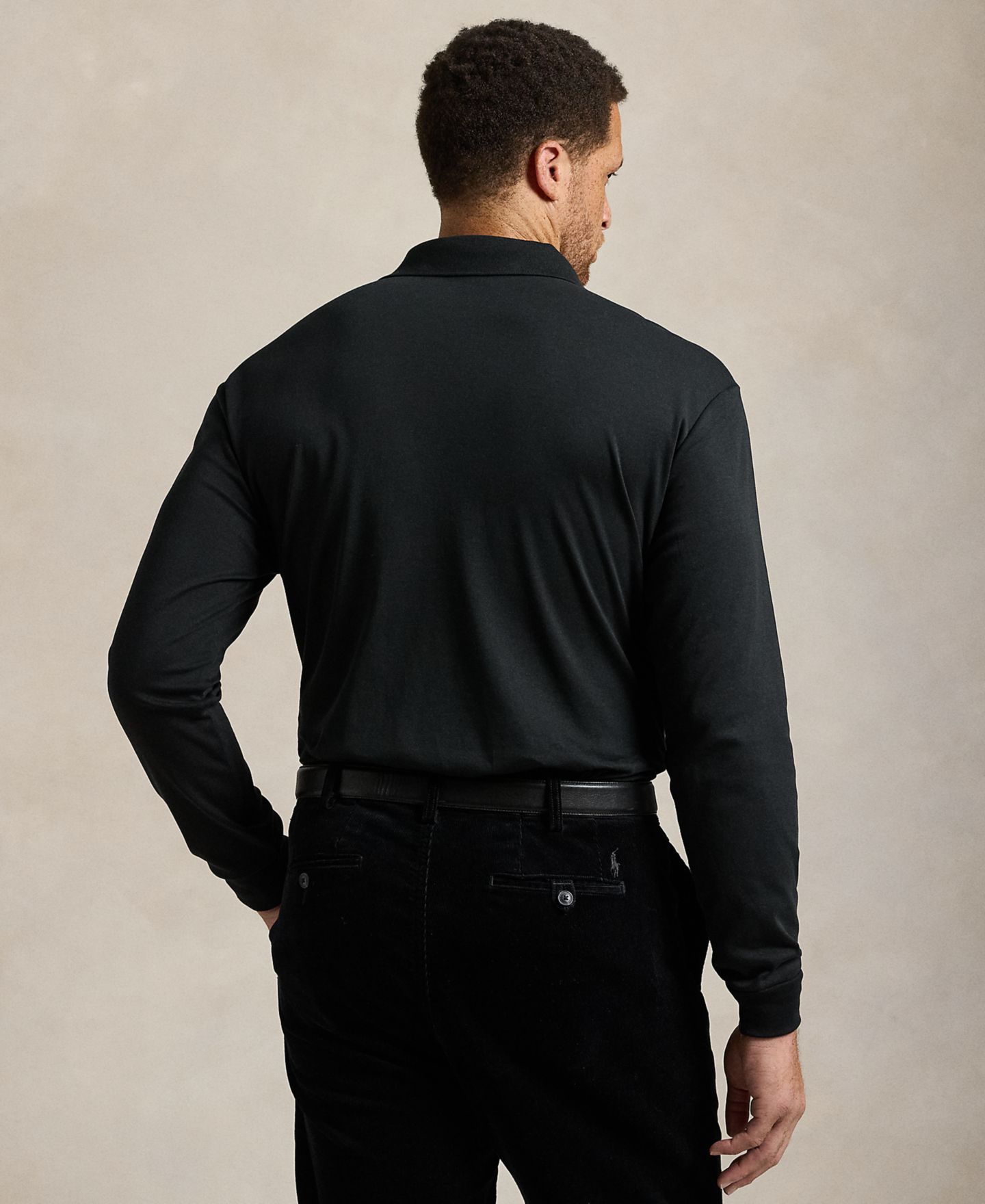 Мужское поло Polo Ralph Lauren Big & Tall Soft Cotton Long-Sleeve Polo Shirt, цвет: Чёрный — фото 2
