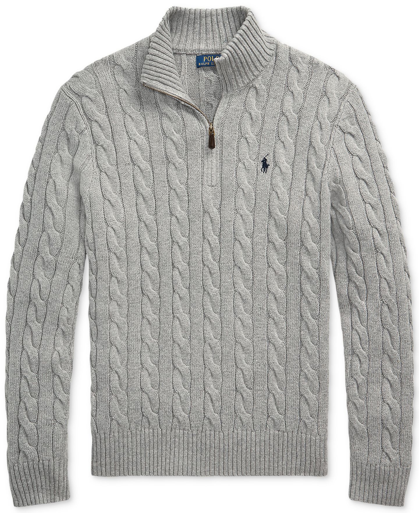 Мужской свитер Polo Ralph Lauren Big & Tall Cable-Knit Cotton Quarter-Zip, цвет: Палевый серый меланжевый — фото 11