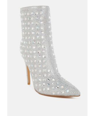 Womens Frostin Pointed Toe Rhinestones Stiletto Boots