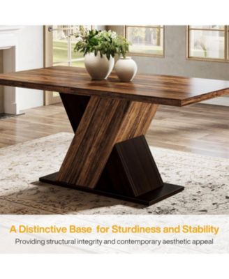 Farmhouse Dining Table for 4-6 People, 55-Inch Rectangle Kitchen Table, Wood Dining Room Table, Dinner Table