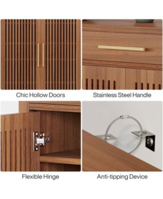 31.49" Wood 5-Tier Shoe Cabinet with Louvered Doors & Drawer Adjustable Shelves Freestanding Organizer for Entryway & Closet