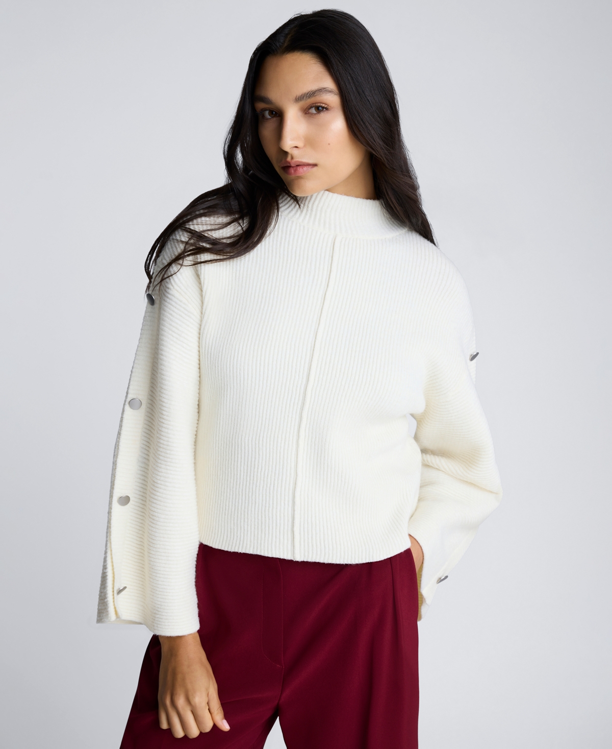 Kenneth Cole Rib Mock Neck Pullover In White