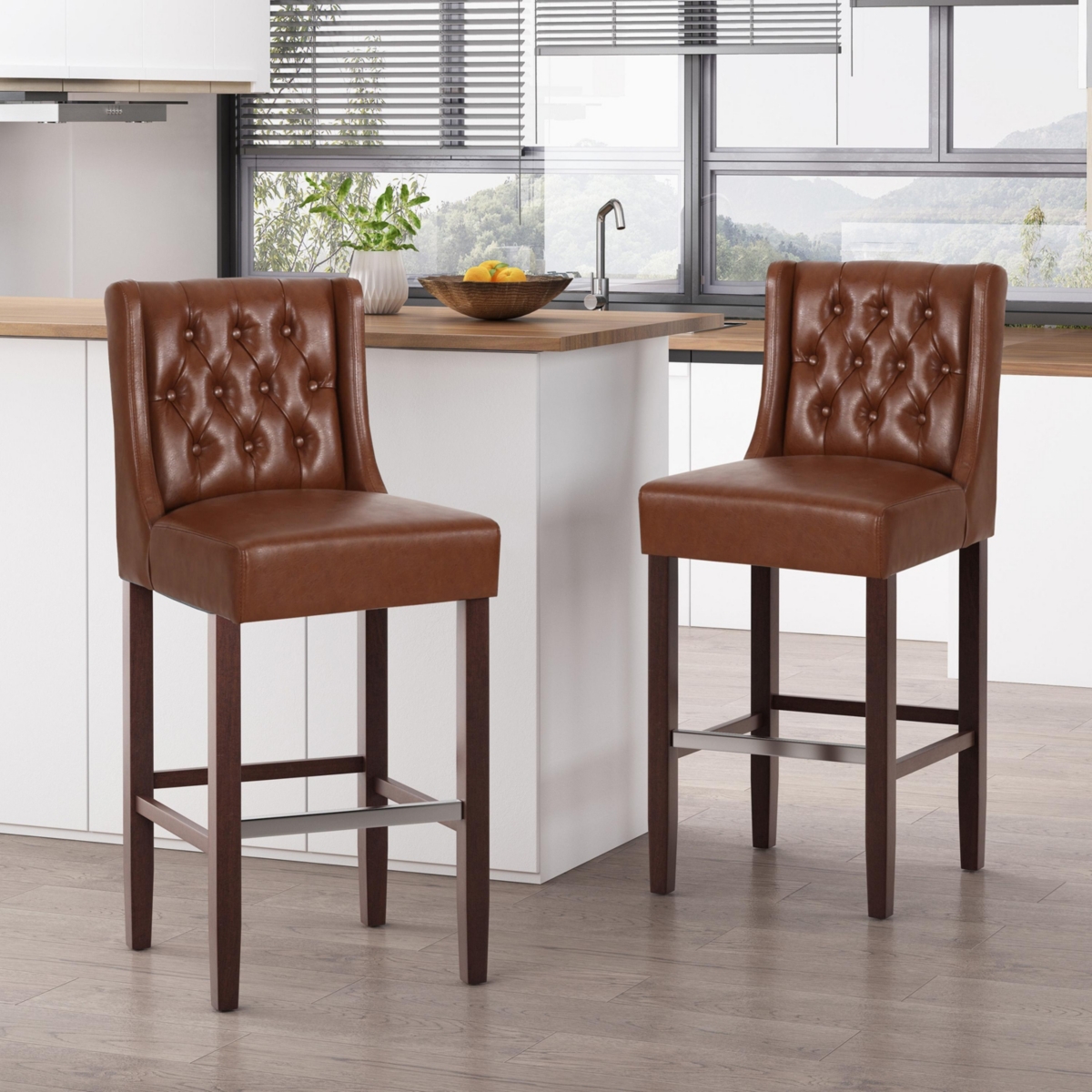 The Pop Home Set of 2 Counter Height Bar Stool with Backrest,Bar Chairs for Kitchen Island or Home Bar-The Pop Home -pastel brown