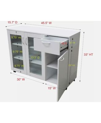 Buffet Server Sideboard Kitchen Storage Cabinet with Adjustable Shelves & Drawer, White Wood & Glass