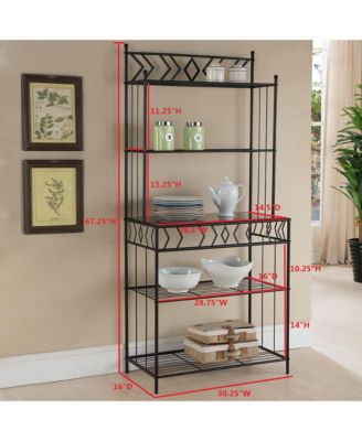 5-Tier Standing Kitchen Bakers Rack for with Storage Microwave Stand, Metal Frame with Marble Finish - Black