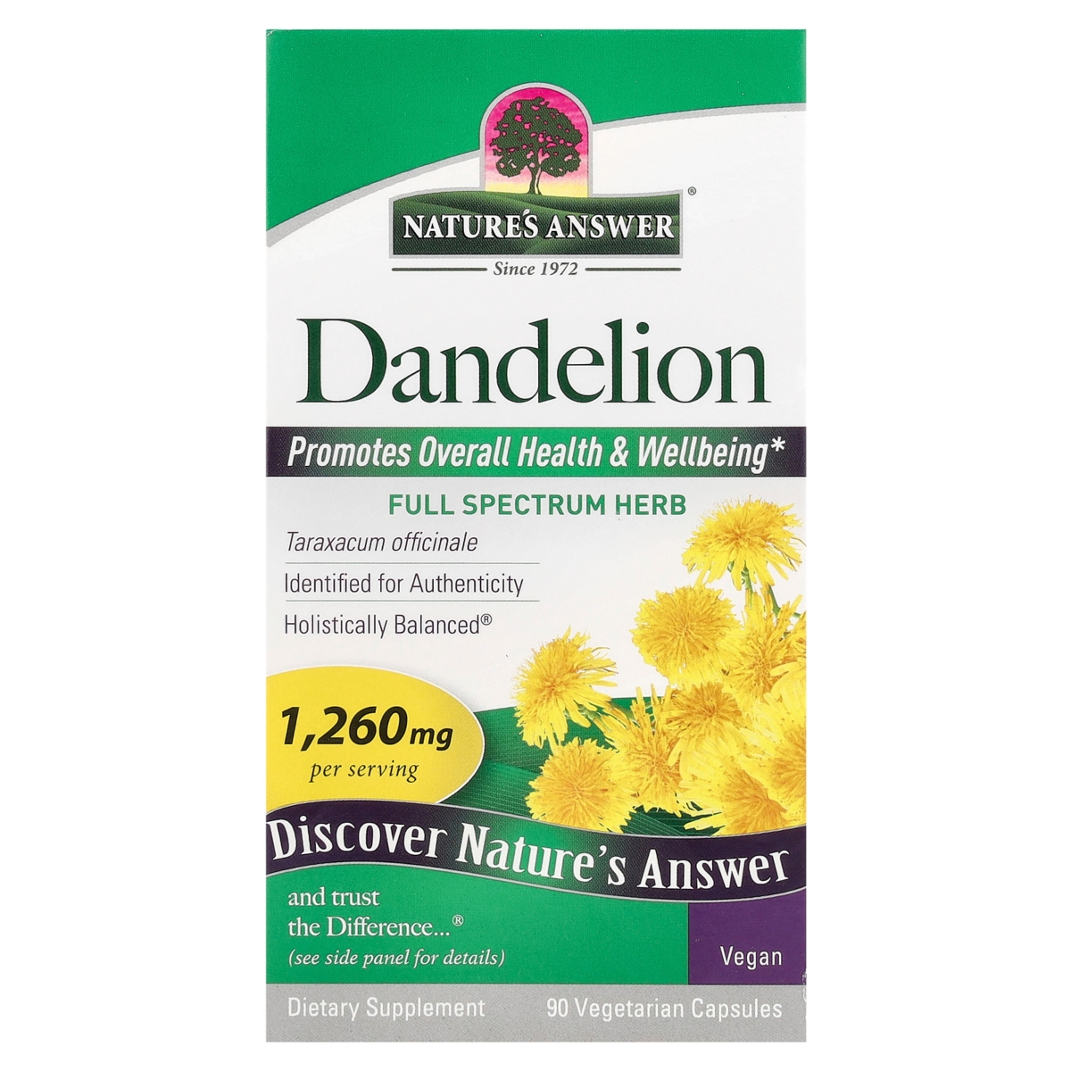 Dandelion 1 260 mg - 90 Vegetarian Capsules (420 mg per Capsule) - Assorted Pre-pack (See Table 9