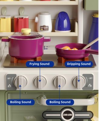 88-Piece Kids Play Kitchen Set with Lights Sounds and Running Water Pretend Cooking Toy for Boys and Girls Ages 3+