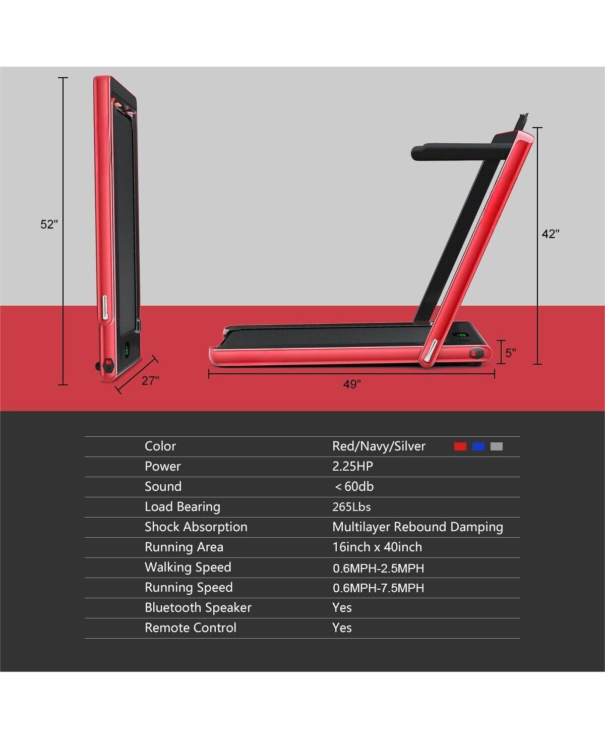 Hongge 2.25HP 1 Folding Treadmill with App Speaker Remote Control