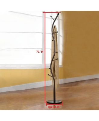 Black Metal & Walnut Wood Hall Tree Coat & Hat Rack Stand