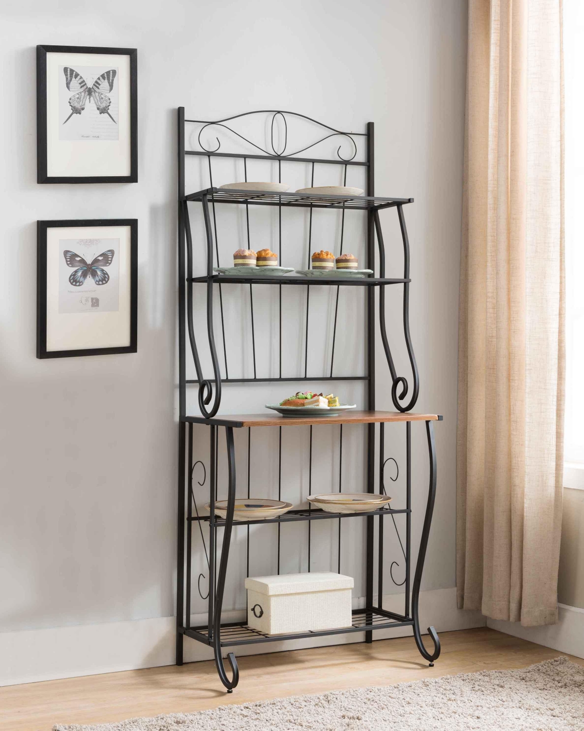 Kings Brand Furniture/ Walnut 5-Tier Kitchen Storage Bakers Rack - Black
