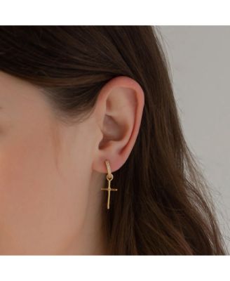 Sterling Silver 18k Gold Plated Ariel Cross Earrings Holiday Gift Idea