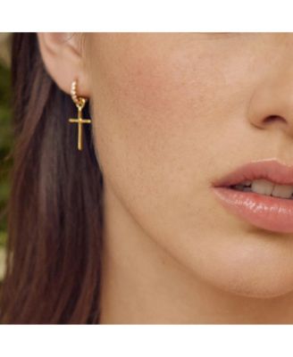 Sterling Silver 18k Gold Plated Ariel Cross Earrings Holiday Gift Idea