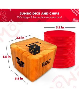 Giant Right Center Left Dice Game (All Weather) w/ 24 Large Chips & Carry Bag - Jumbo Wooden Lawn Game - Backyard Games