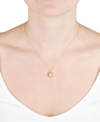 Cubic Zirconia Openwork Compass Pendant Necklace, 16" + 2" extender