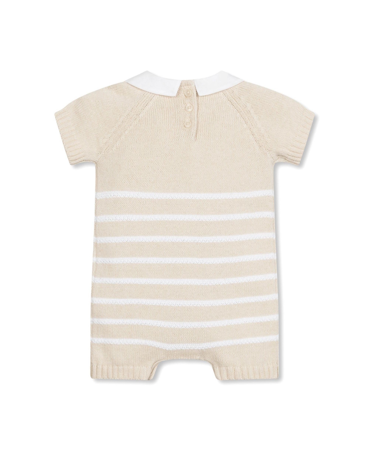 Hope & Henry Layette Baby Short Sleeve Peter Pan Collar Sweater Romper, Infant - Natural and white
