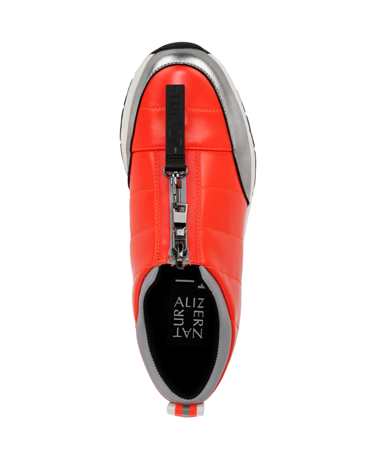 Naturalizer X Think Royln Breakaway Zip Puffer Sneaker In Poppy Patent Shine Nylon,faux Leather