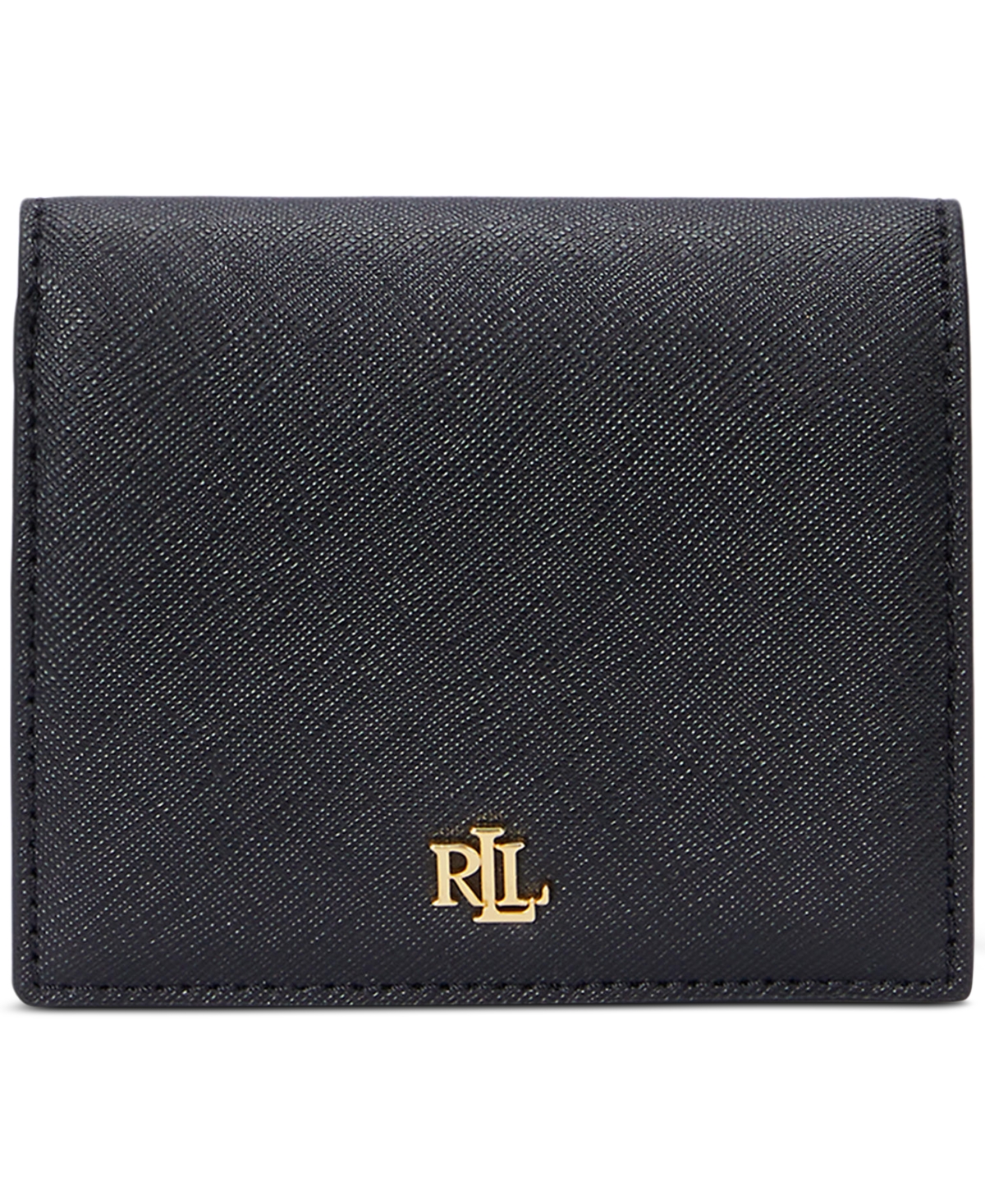 Ralph Lauren Crosshatch Leather Compact Wallet In Black