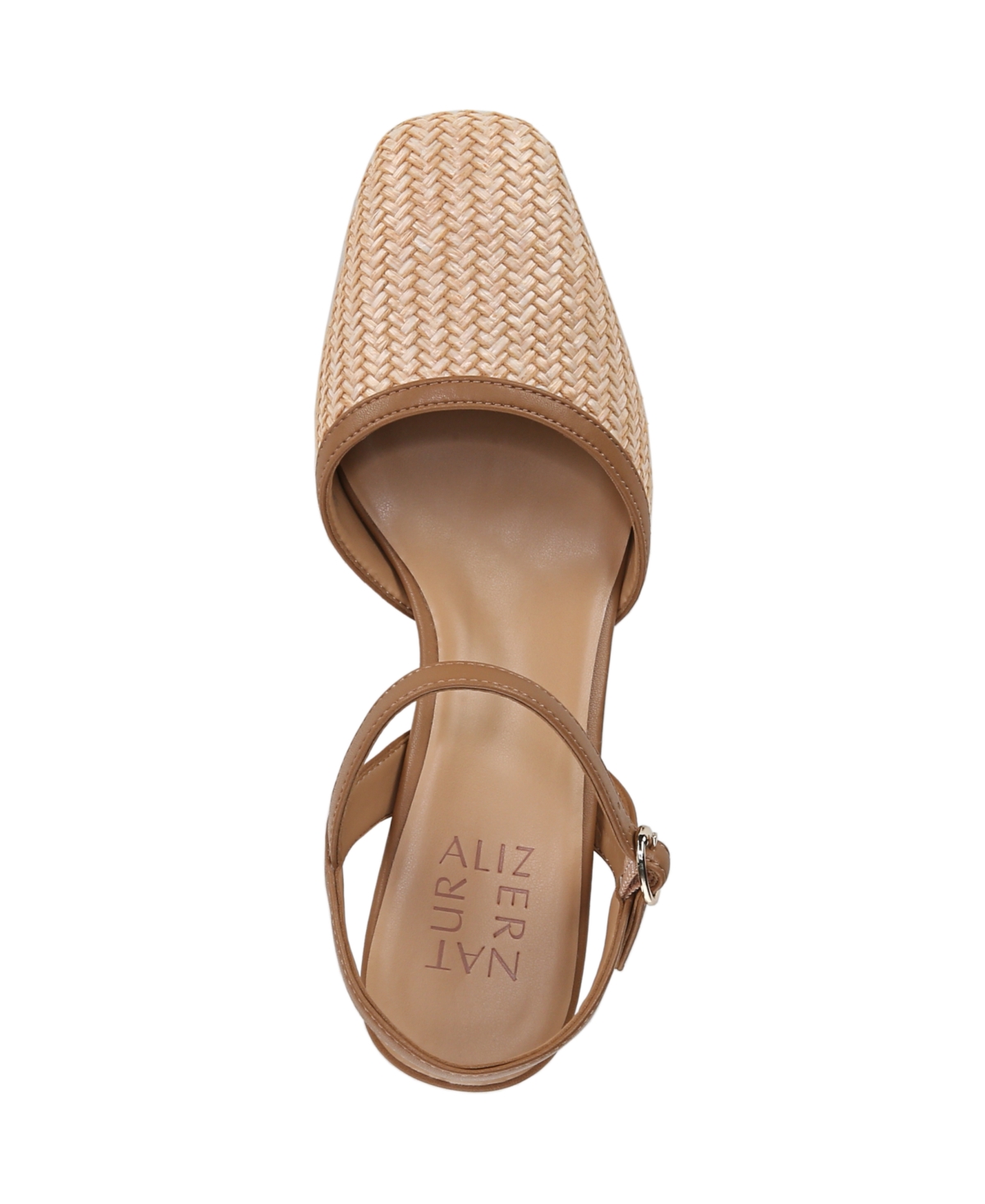 Naturalizer Wave Square Toe Ankle Strap Pumps In Tan Multi Woven Straw,faux Leather
