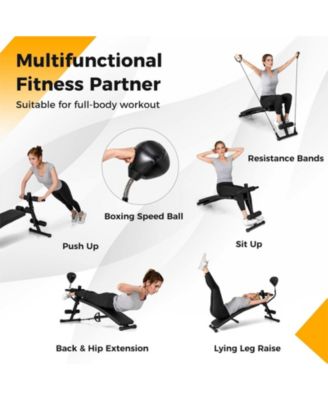 Adjustable Decline Sit Up Bench for Exercise for Home Gym with Speed Ball and 2 Resistance Bands