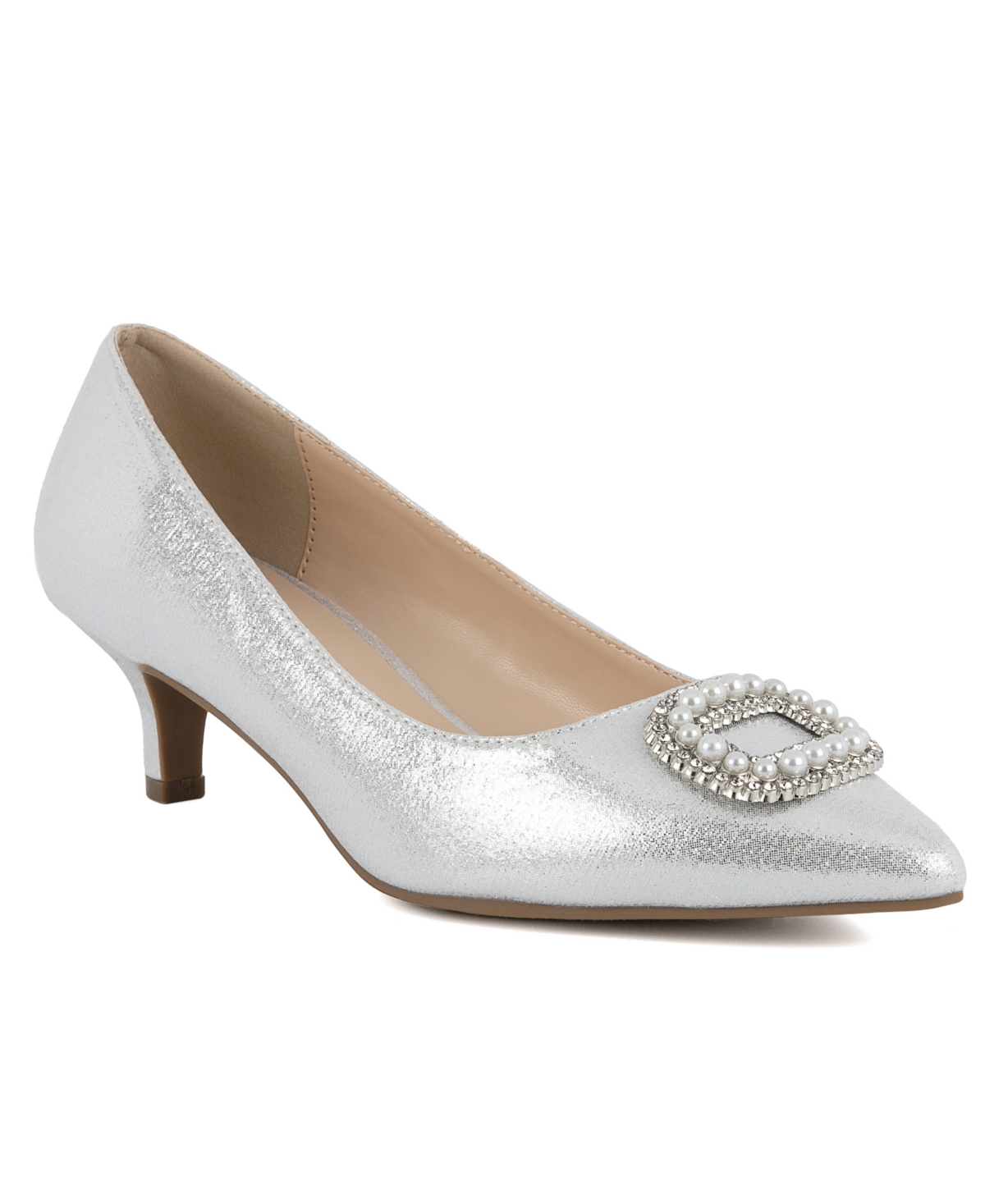 Jones New York Women's Charmer Kitten Heel Dress Pumps In Silver Shimmer