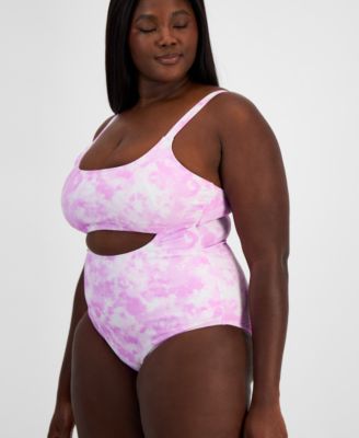 Trendy Plus Size Tie-Dye Cutout One-Piece Swimsuit, Created for Macy's