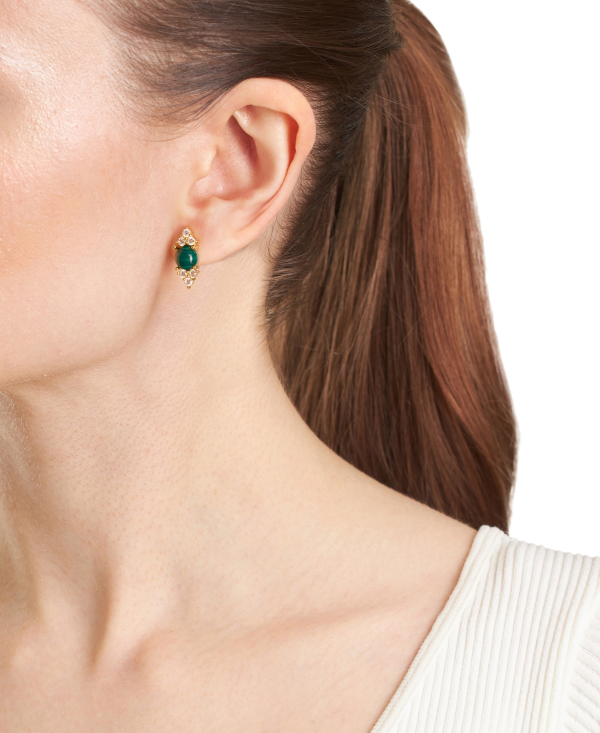 Macy's Malachite & Cubic Zirconia Cluster Stud Earrings In 14k Gold-plated Sterling Silver In Gold