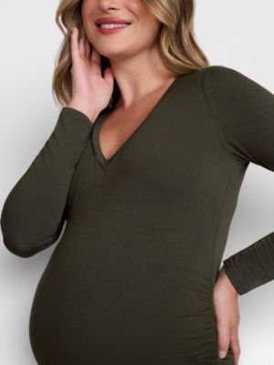 Maternity Motherhood V-Neck Side-Ruched Long Sleeve Tee