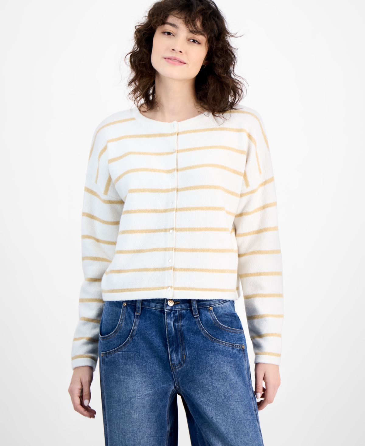 And Now This Women's Striped Button Front Cardigan In Cream  Tan Stripe