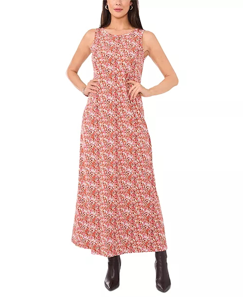 women's printed keyhole sleeveless maxi dress