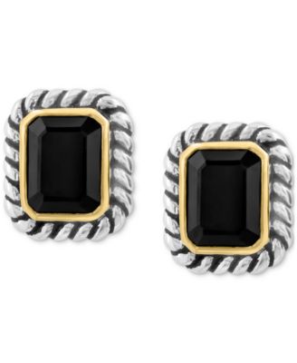 EFFY&reg; Onyx Rope-Framed Stud Earrings in Sterling Silver & 14k Gold-Plate