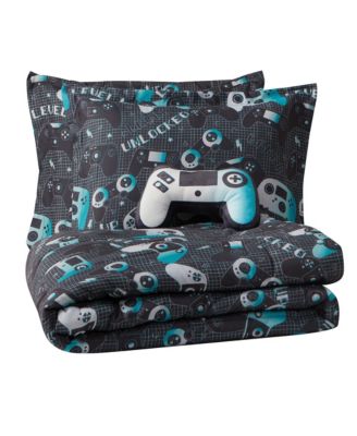 Next Level Dark Grey/Blue 4-Piece Microfiber Comforter Set - Full