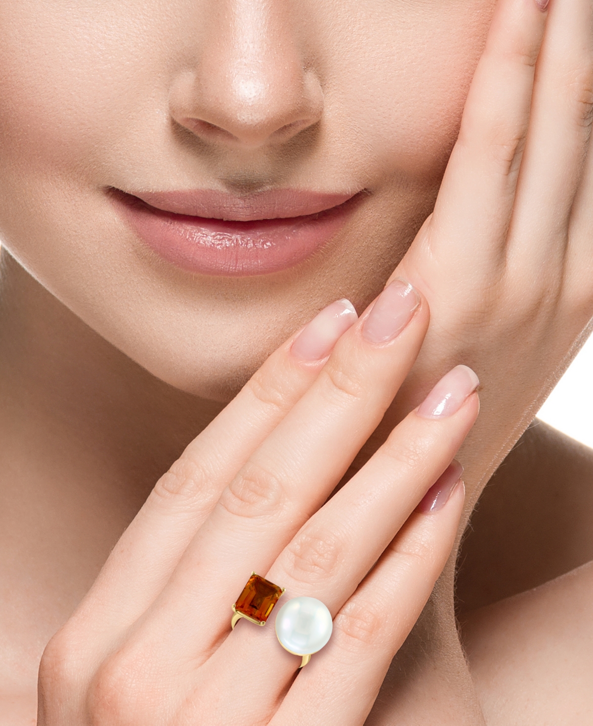Effy Cultured Freshwater Pearl (13mm) &(2-7/8 ct. t.w.) Open Ring in 14k Yellow Gold - Citrine