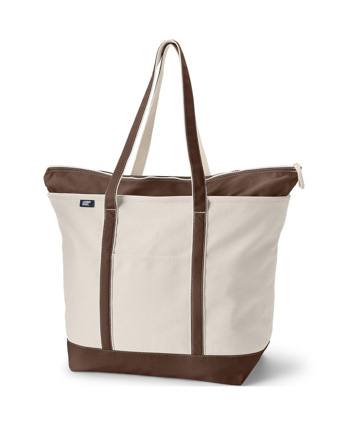 Extra Large Natural 5 Pocket Zip Top Long Handle Canvas Tote Bag - Natural/rich camel