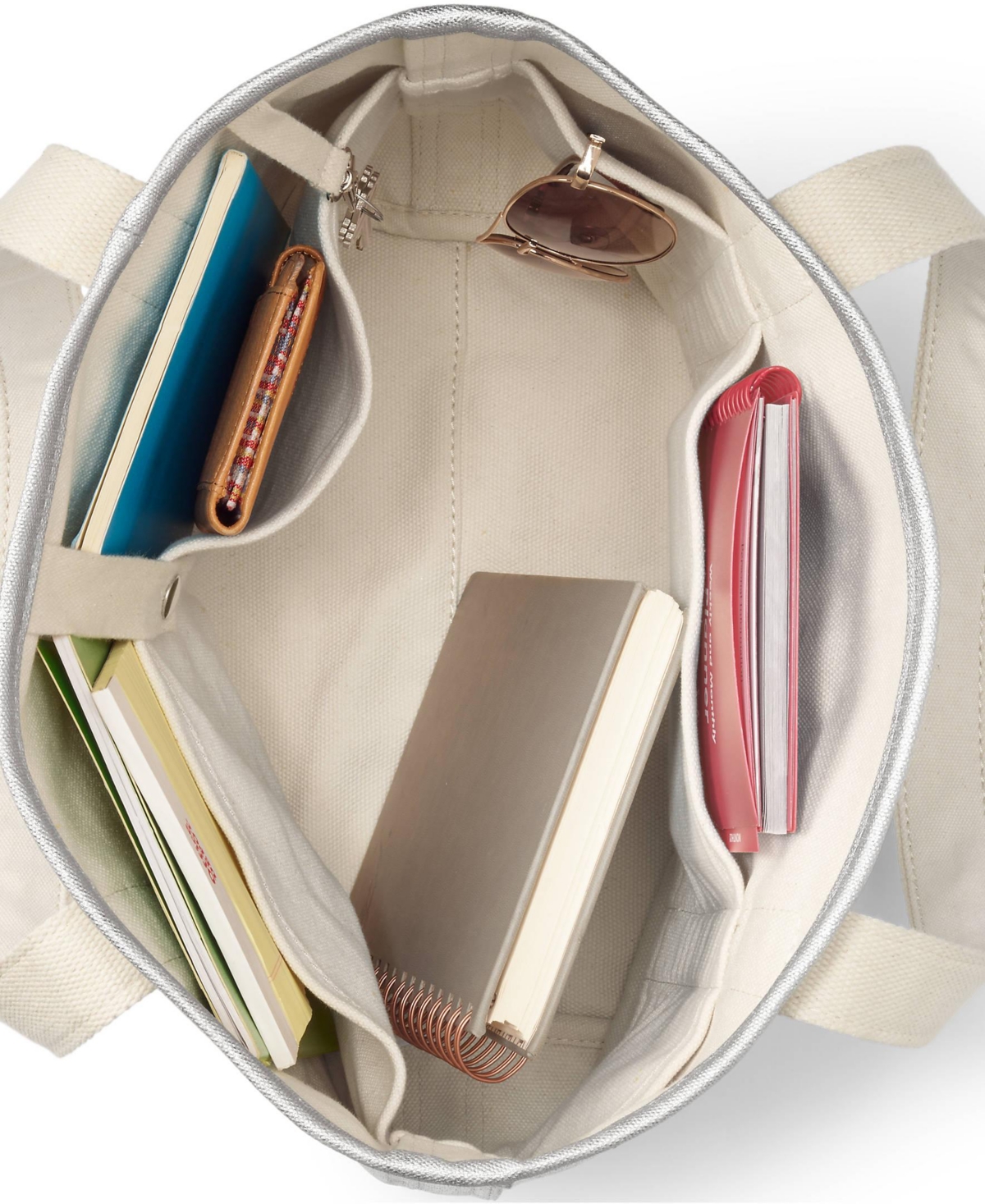 Lands' End Medium Coated Metallic 5 Pocket Open Top Canvas Tote Bag