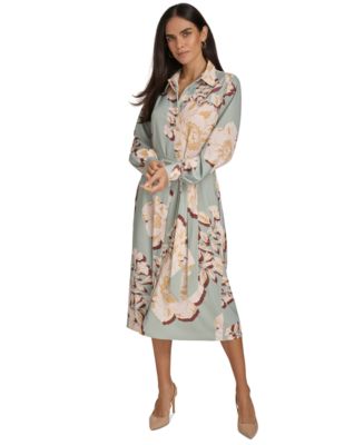 Calvin Klein Women's Printed Long-Sleeve A-Line Shirtdress