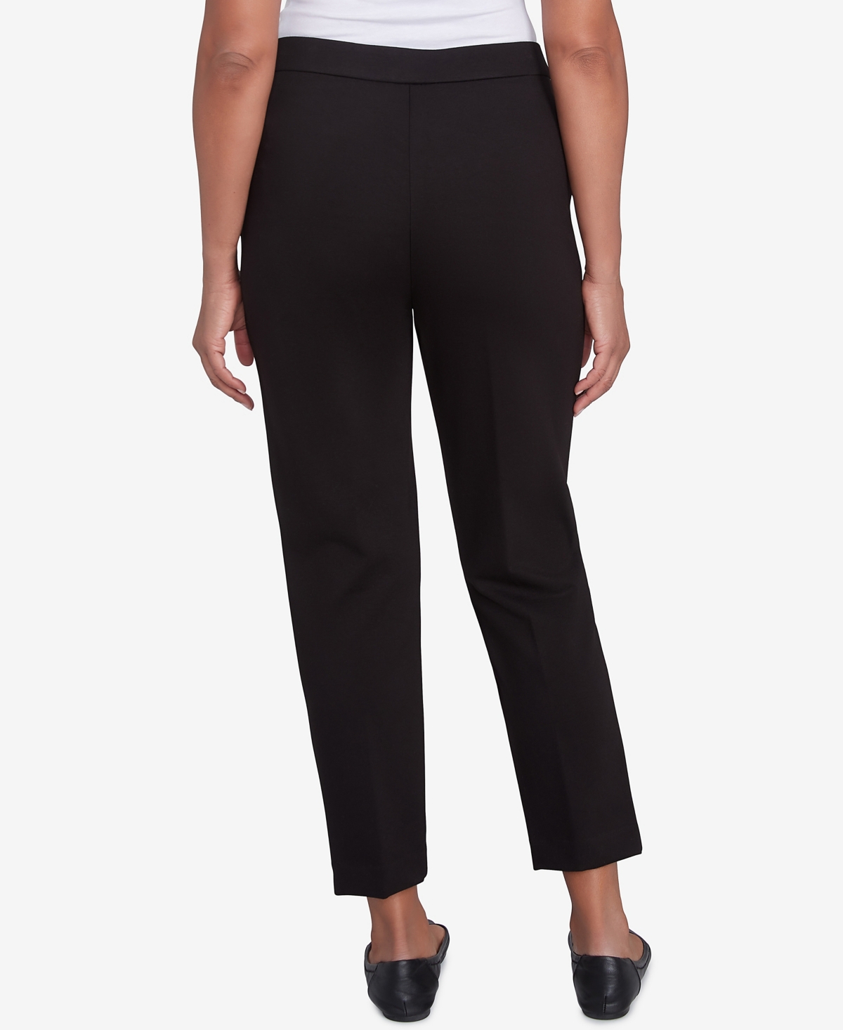 Alfred Dunner Petite Rue Rivoli Embroidered Leaf Flat Elastic Waist Short Length Ponte Pants In Black