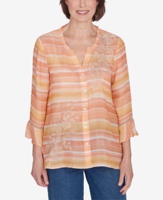 Alfred Dunner Floral Embroidered Stripe Top with Necklace - Plus