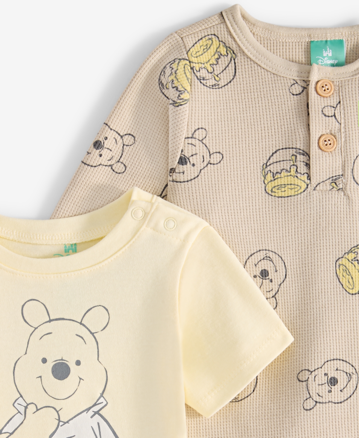 Disney Baby Boys Winnie-the-pooh Bodysuit, Thermal Henley Top & Thermal Pants, 3 Piece Set In Taupe